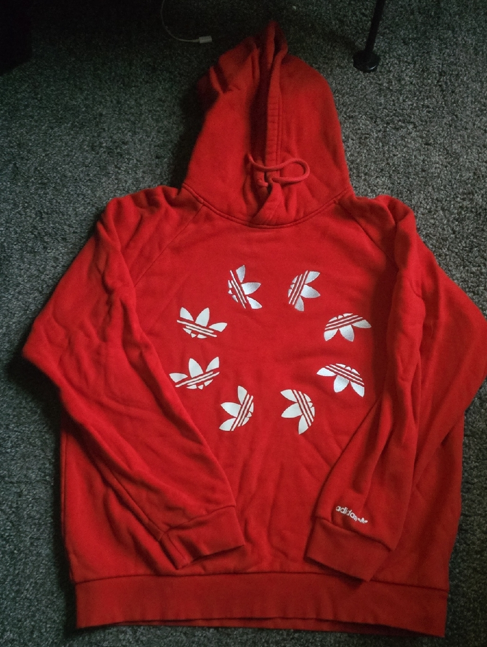 adidas Red Hoodie with White Trefoil Circle Graphic